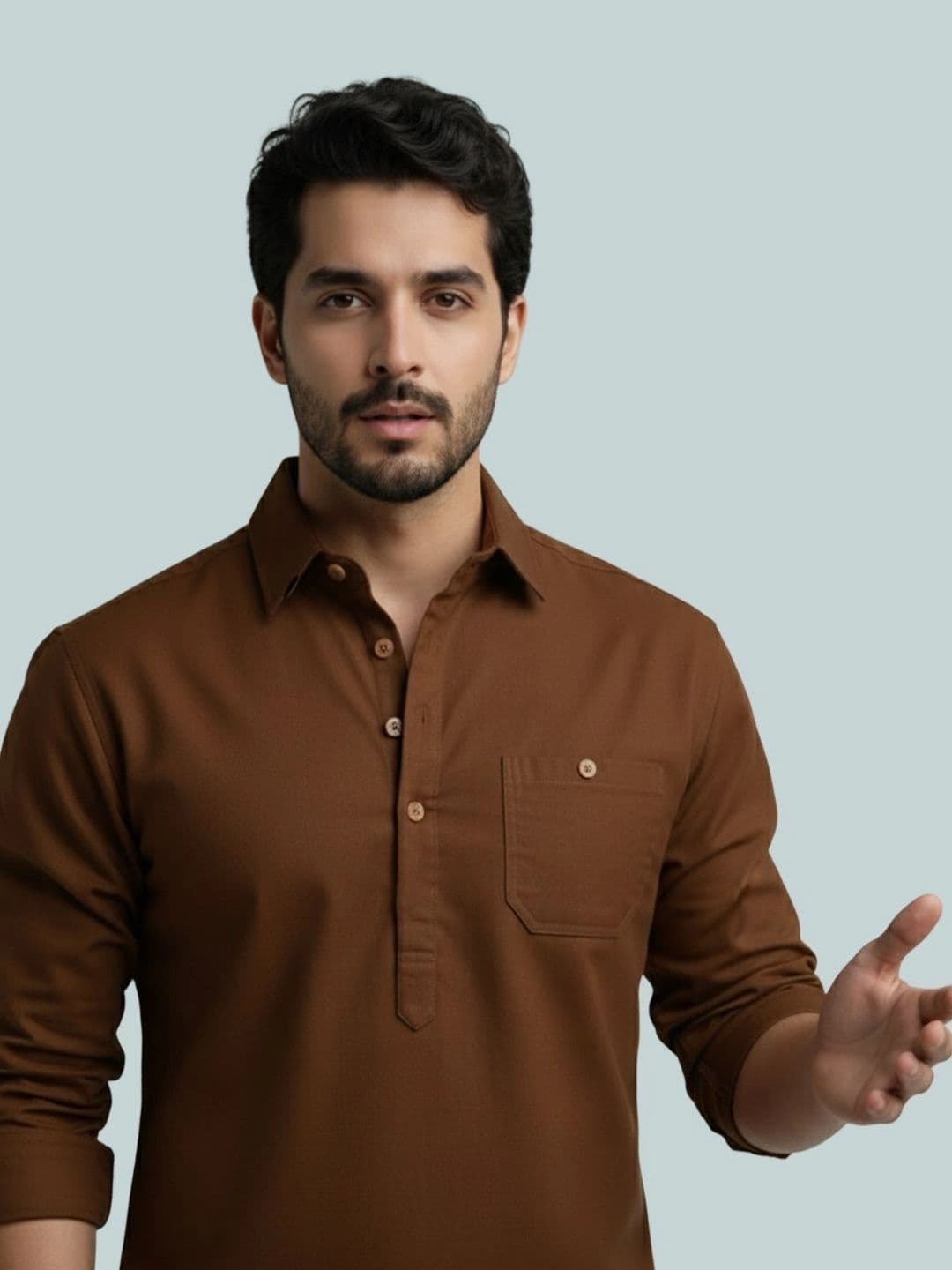 Amrit Trending Men Cotton Solid Mandarin Collar Kurta thumbnail 2