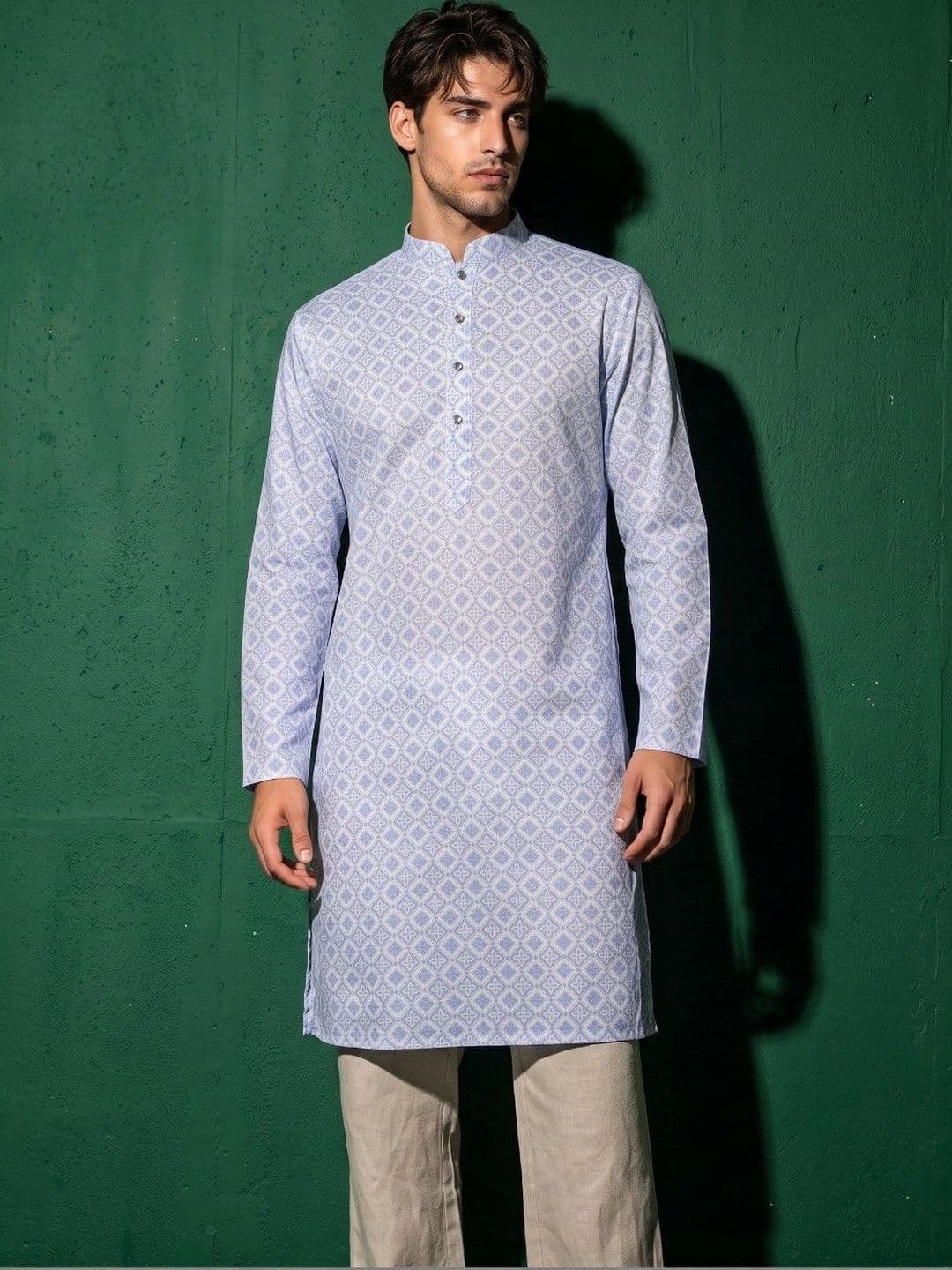 DRIP CHOWK Men Geometric Printed Jacquard Kurta thumbnail 6