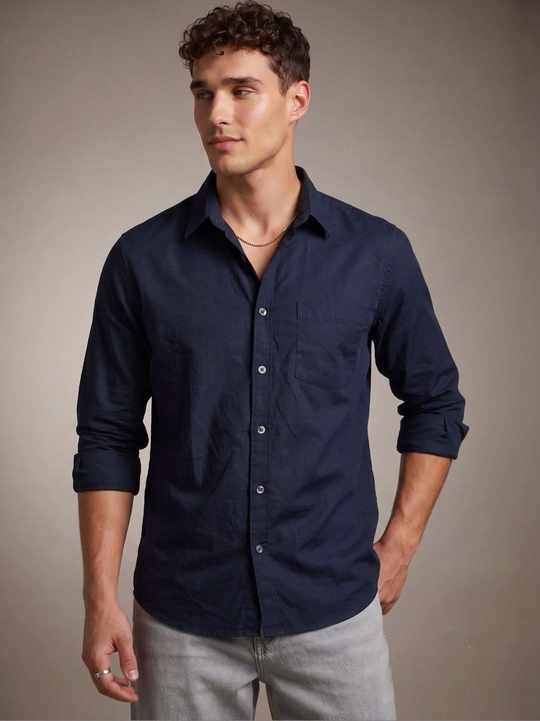 glitchez Navy Blue Regular Fit Casual Shirt thumbnail 5