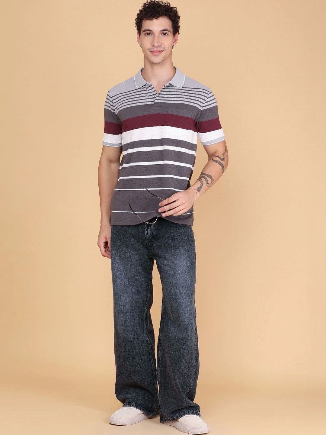 LIMEROAD Men Striped Polo Collar Pockets T-shirt thumbnail 2