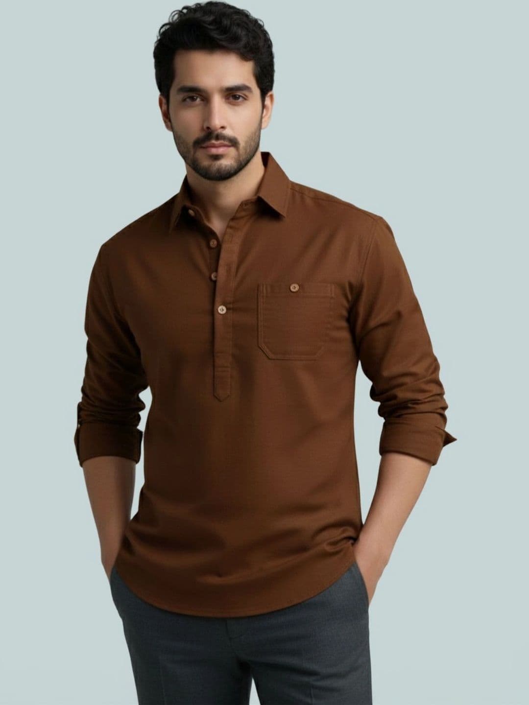Amrit Trending Men Cotton Solid Mandarin Collar Kurta - view 1