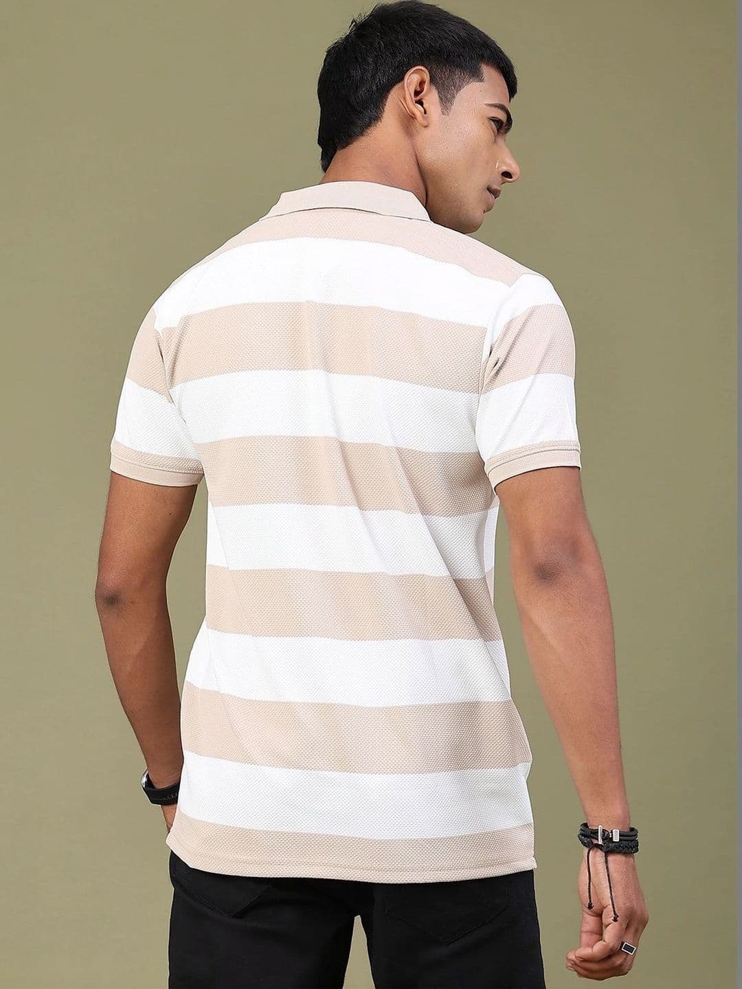 V-Mart Men Striped Polo Collar Pockets Slim Fit T-shirt thumbnail 4