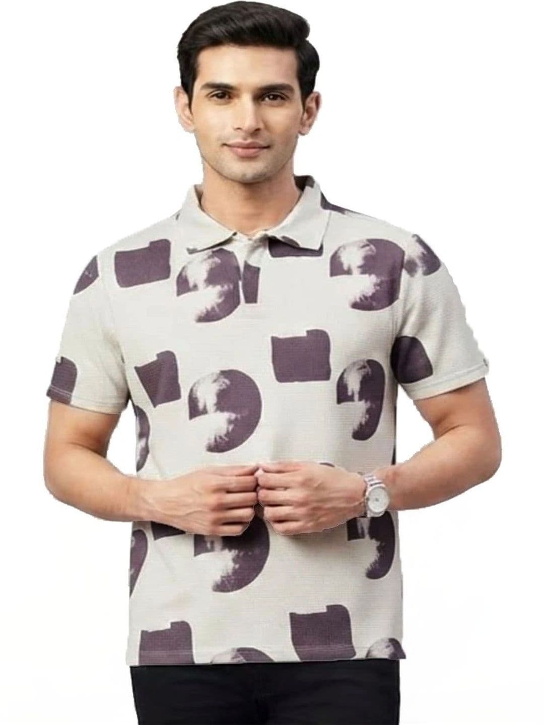 MPRAVEEN Men Printed Polo Collar T-shirt thumbnail 2