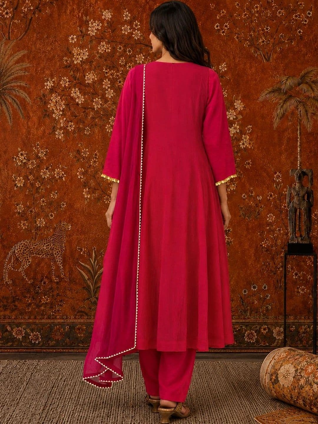 Sangria Women Ethnic Moti  Empire Thread Work Kurta with Trousers & With Dupatta thumbnail 4