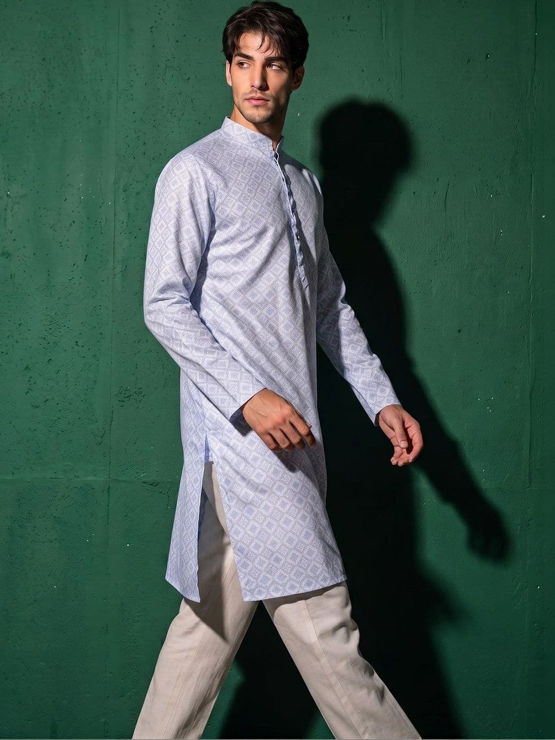 DRIP CHOWK Men Geometric Printed Jacquard Kurta thumbnail 7