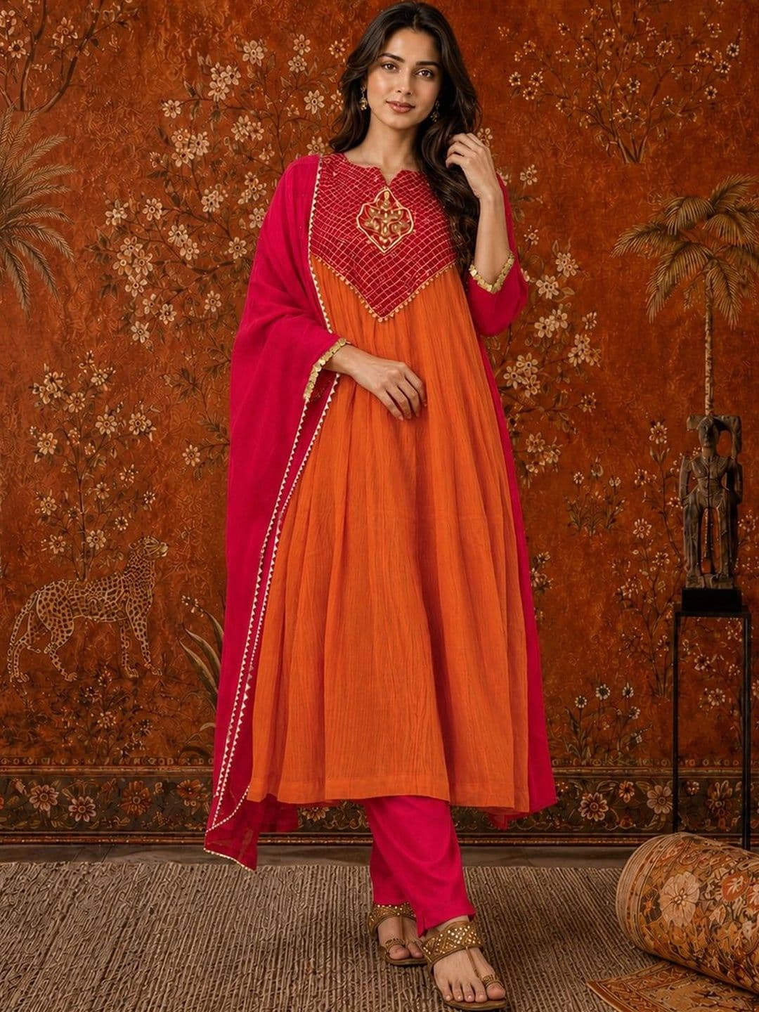 Sangria Women Ethnic Moti  Empire Thread Work Kurta with Trousers & With Dupatta thumbnail 2