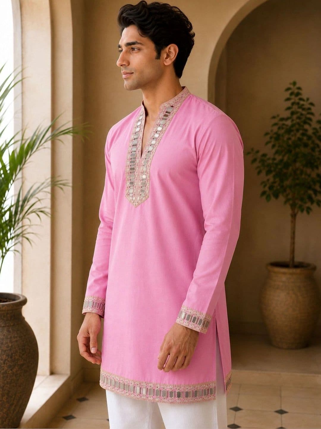 House of Pataudi Men Embellished Mirror Work Kurta thumbnail 3