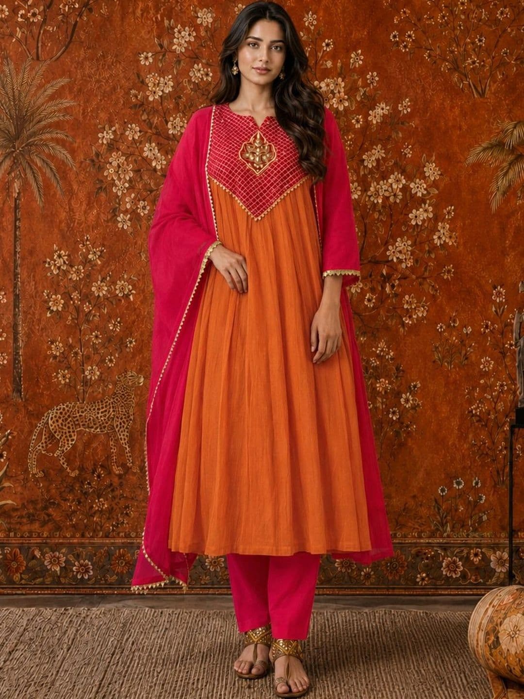Sangria Women Ethnic Moti  Empire Thread Work Kurta with Trousers & With Dupatta - view 1