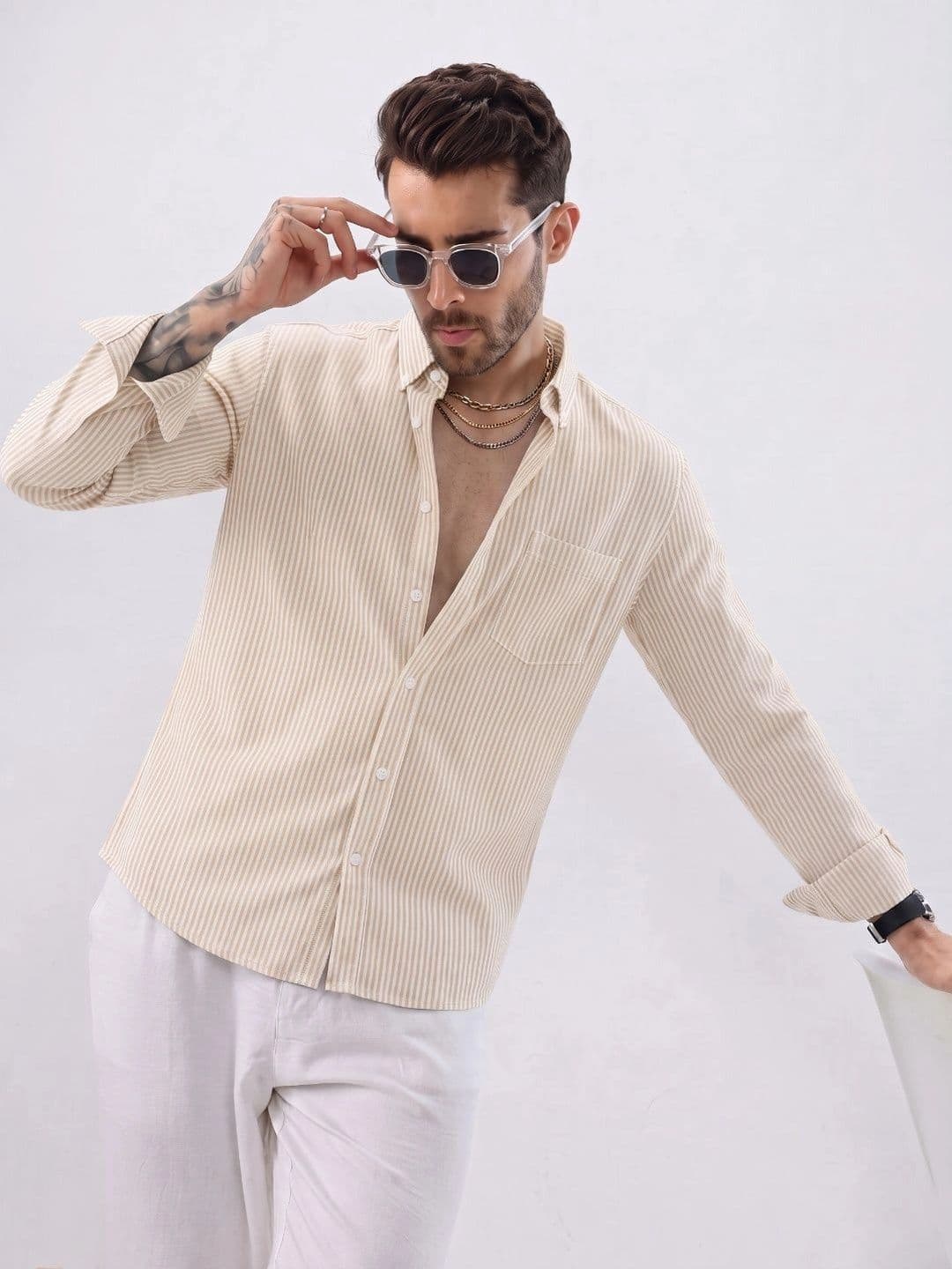HENSHIKA Men Cotton Standard Striped Printed Casual Shirt thumbnail 6
