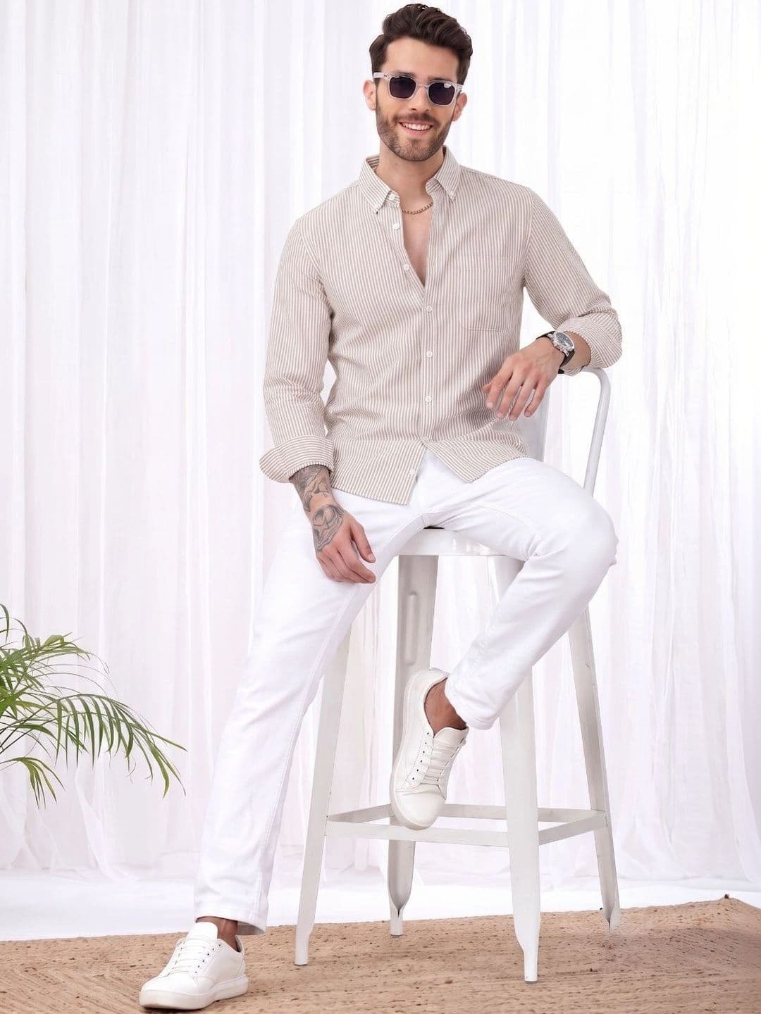 HENSHIKA Men Cotton Standard Striped Printed Casual Shirt thumbnail 5