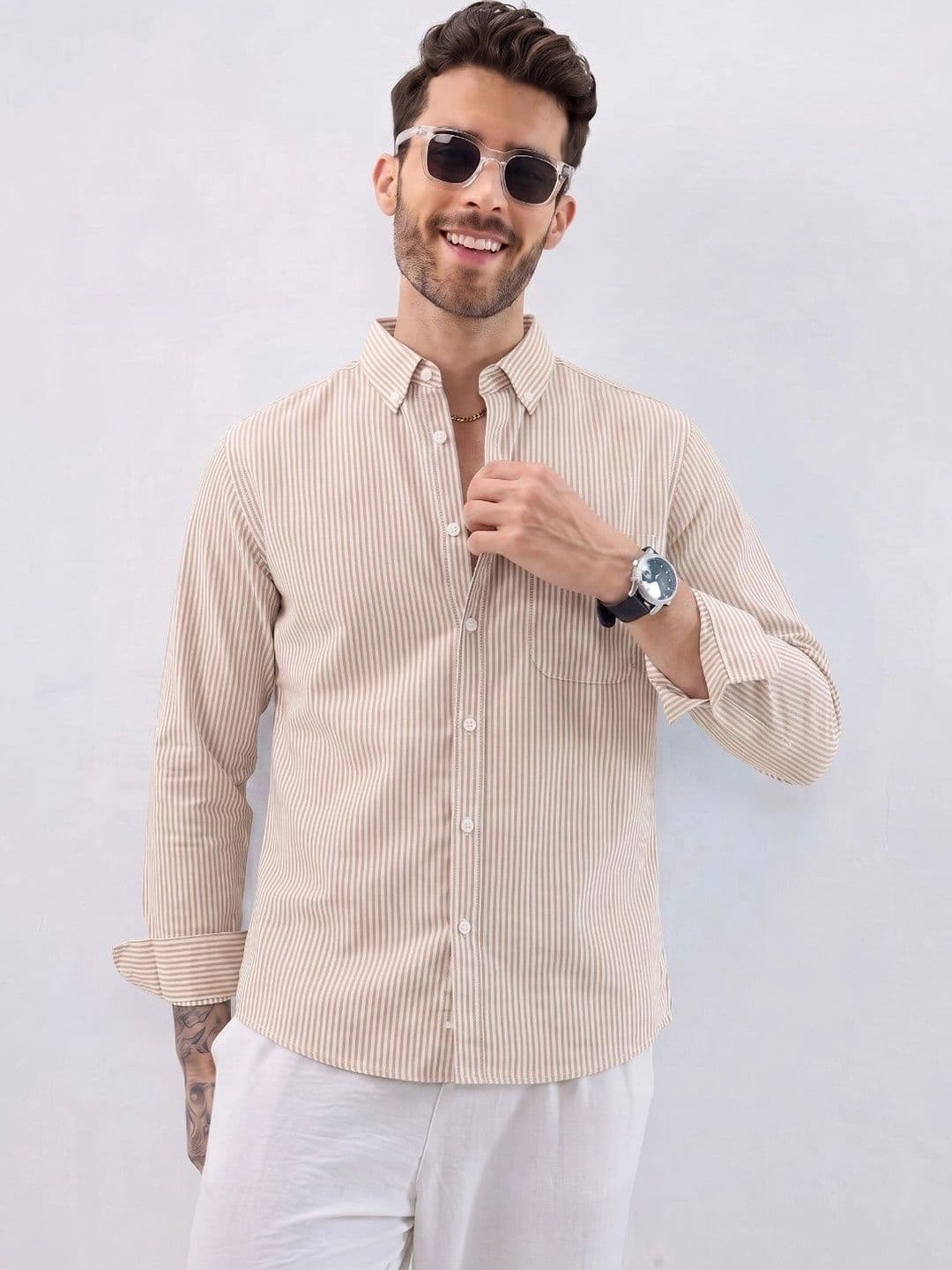 HENSHIKA Men Cotton Standard Striped Printed Casual Shirt - view 1