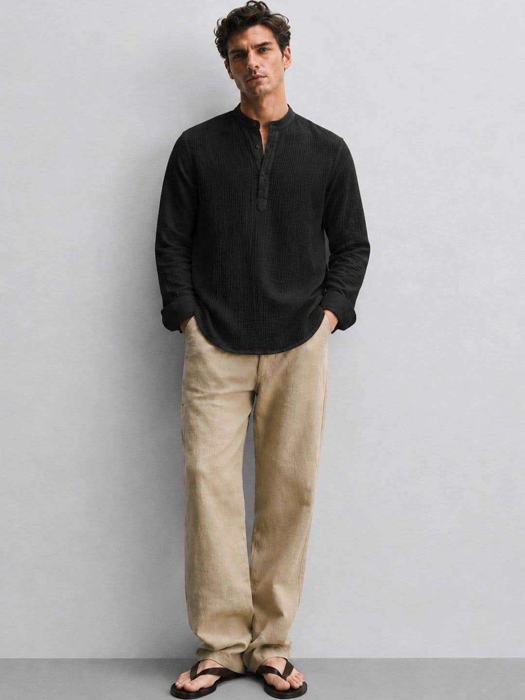 Anouk Men's Solid Double Cloth Short Kurta - view 1