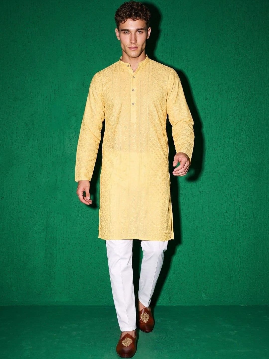 DRIP CHOWK Men Embroidered Chikankari Georgette Kurta - view 1