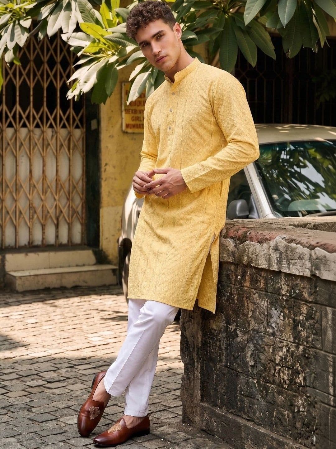 DRIP CHOWK Men Embroidered Chikankari Georgette Kurta thumbnail 2