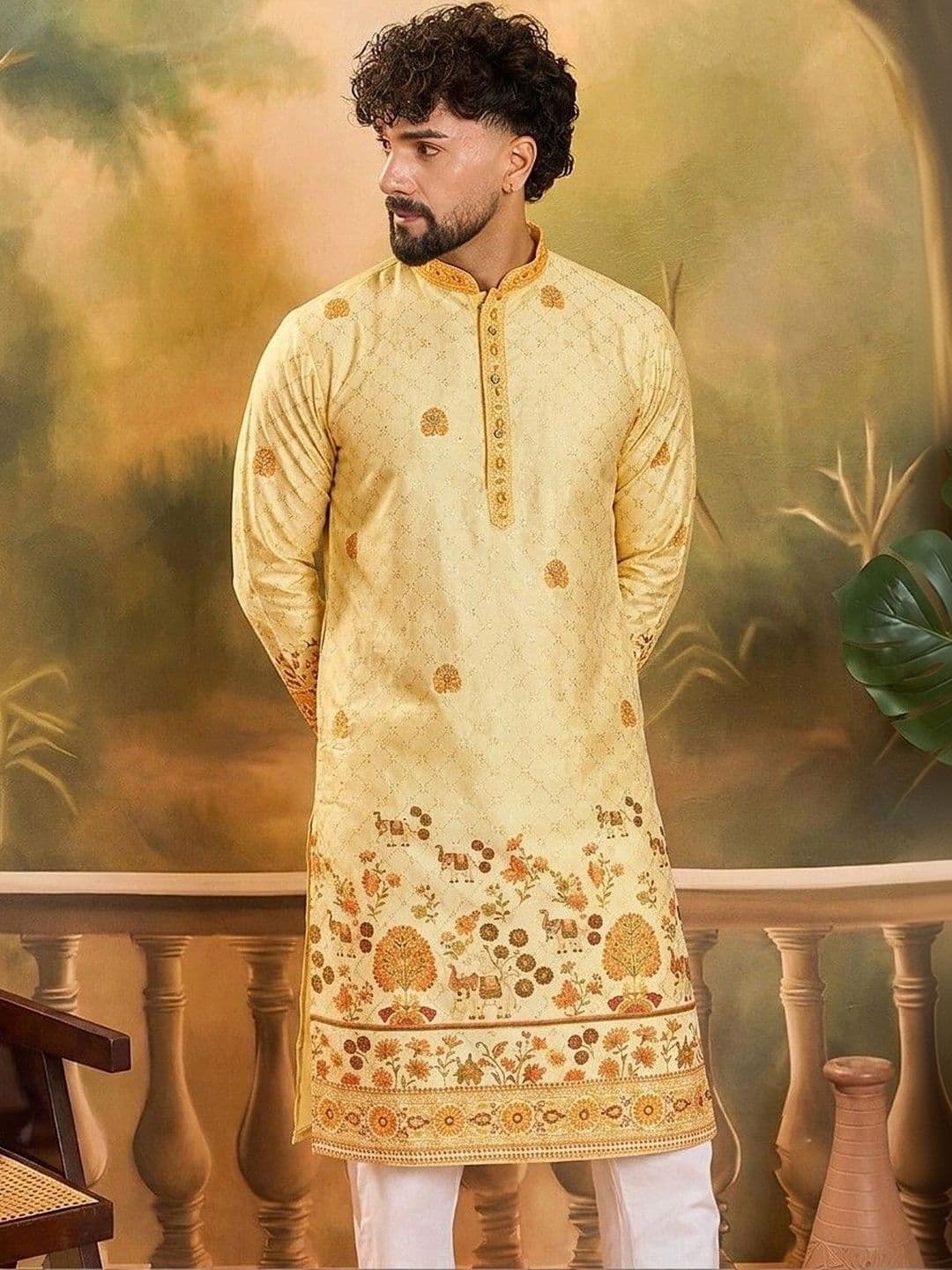 VELKYNOX Men Ethnic Motifs Thread Work Kurta thumbnail 7