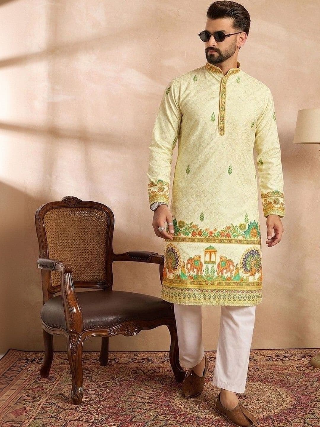 VELKYNOX Men Ethnic Motifs Thread Work Kurta thumbnail 6