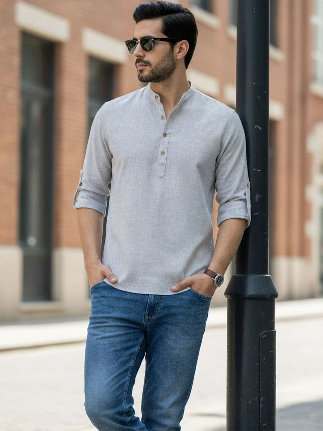 STILLIN Men Solid Cotton Mandarin Collar Kurta - view 1