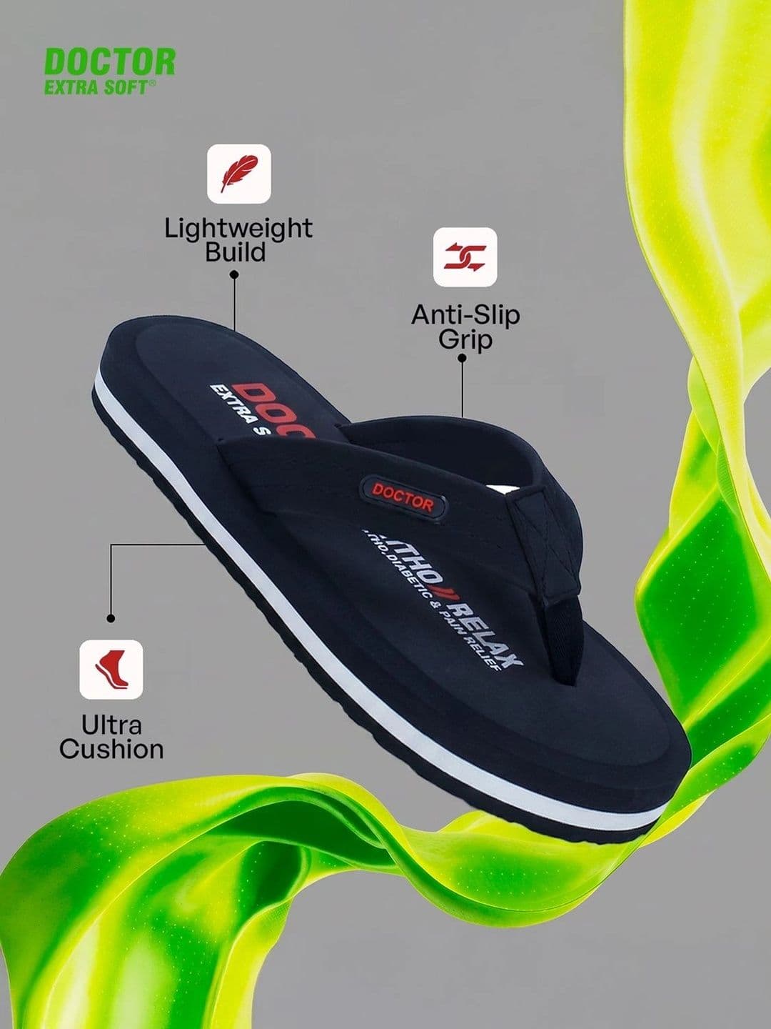DOCTOR EXTRA SOFT Men Non-Allergenic Sweat Wicking Anti-Skid Thong Flip-Flops thumbnail 5