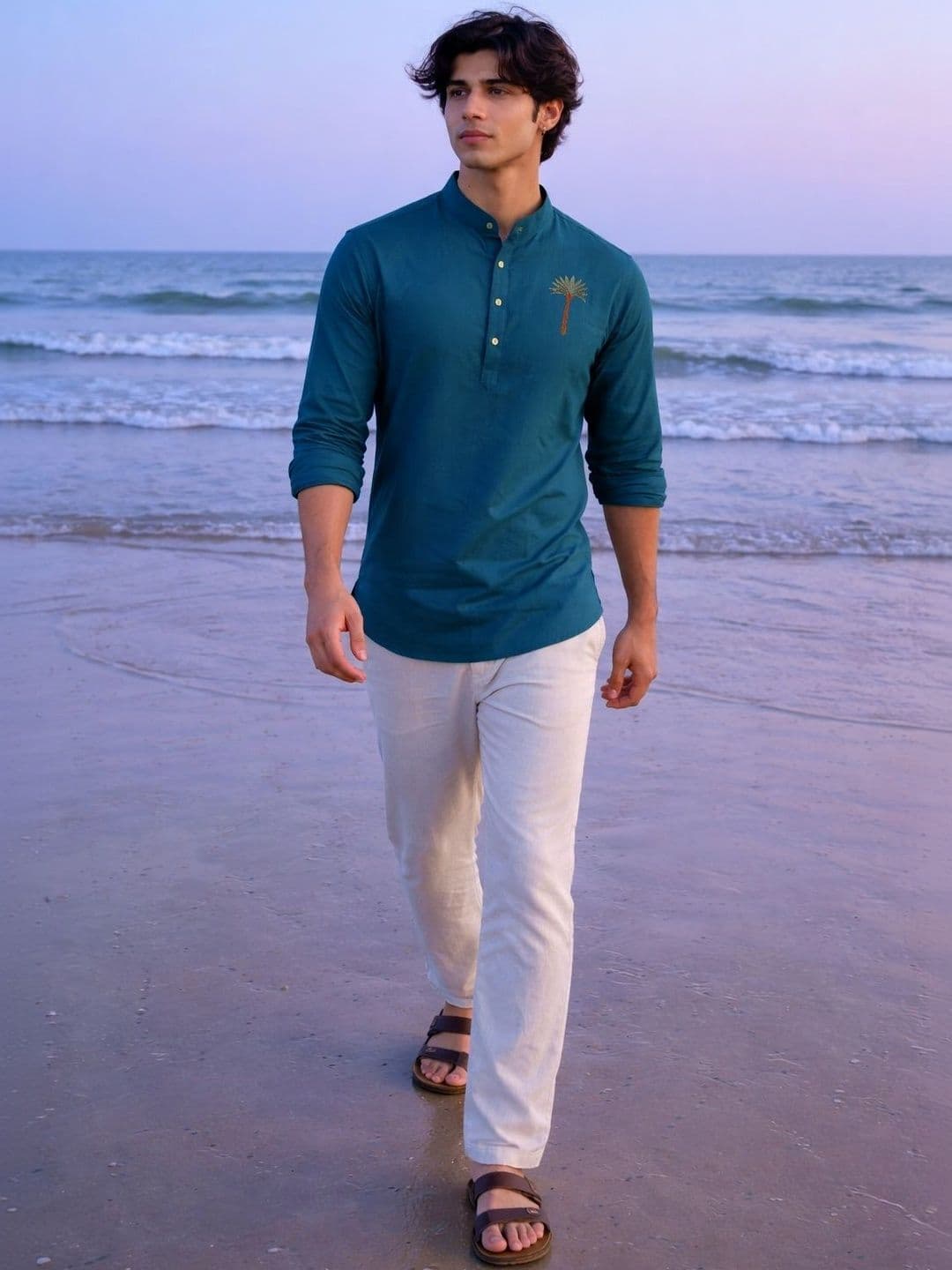 Anouk Men Embroidered Rolled up Sleeves Short Kurta thumbnail 6