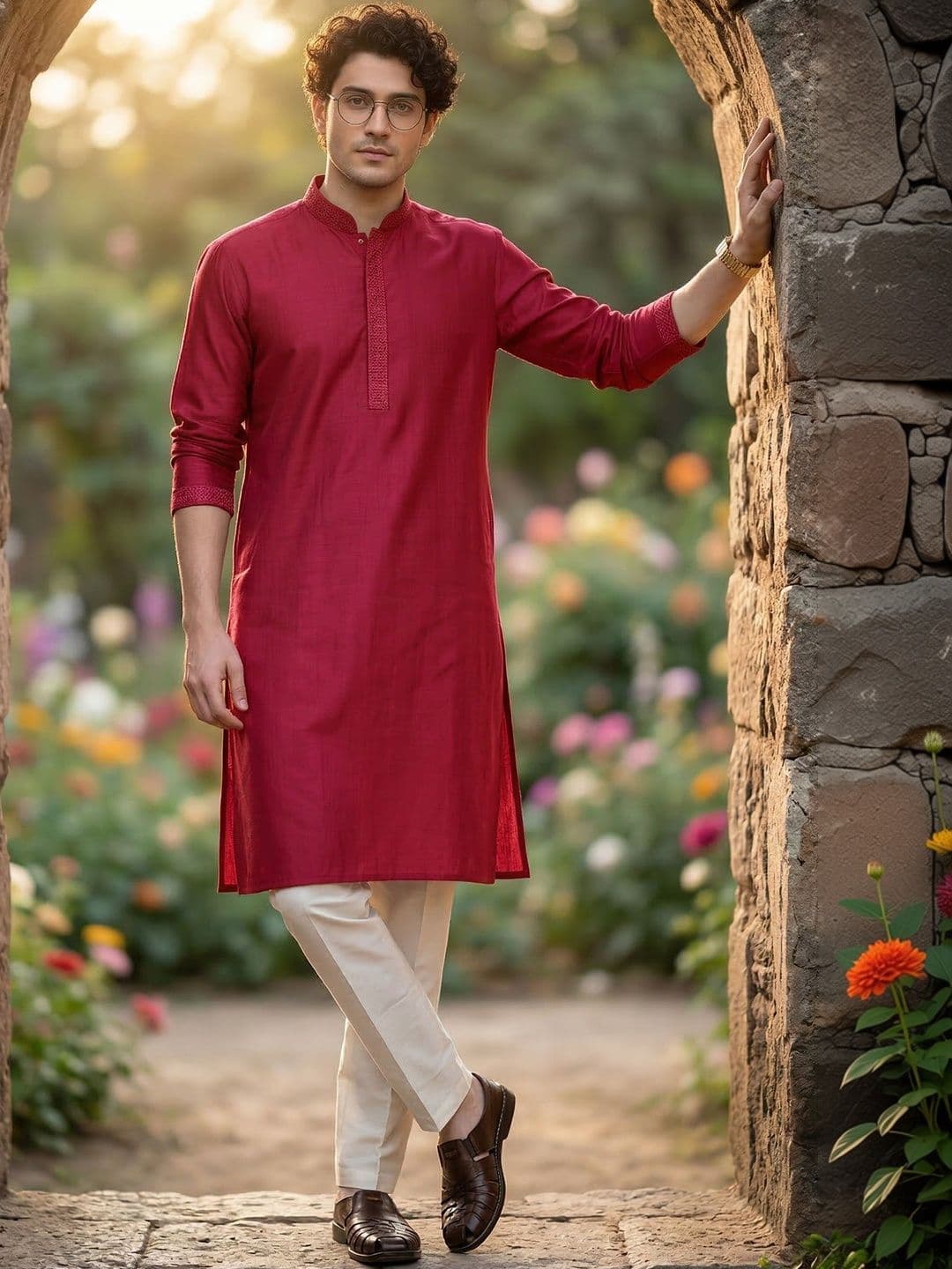 Anouk Men Button Patti Embroidery Straight Kurta - view 1