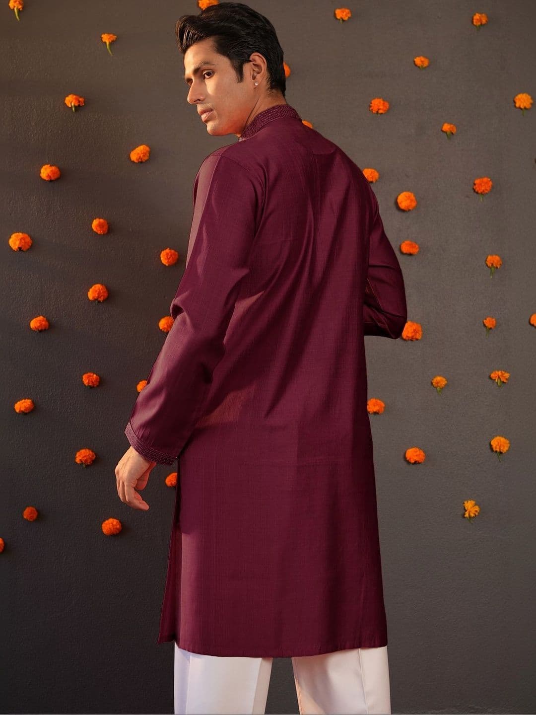Anouk Men Button Patti Embroidery Straight Kurta thumbnail 2