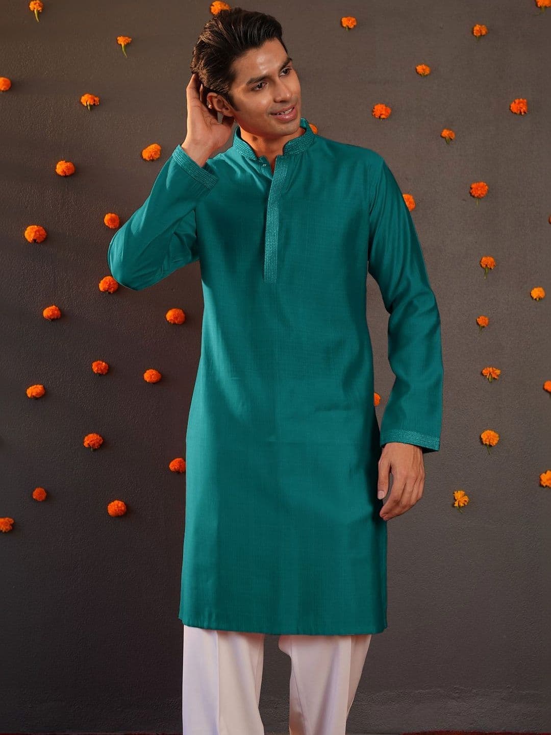 Anouk Men Button Patti Embroidery Straight Kurta thumbnail 4