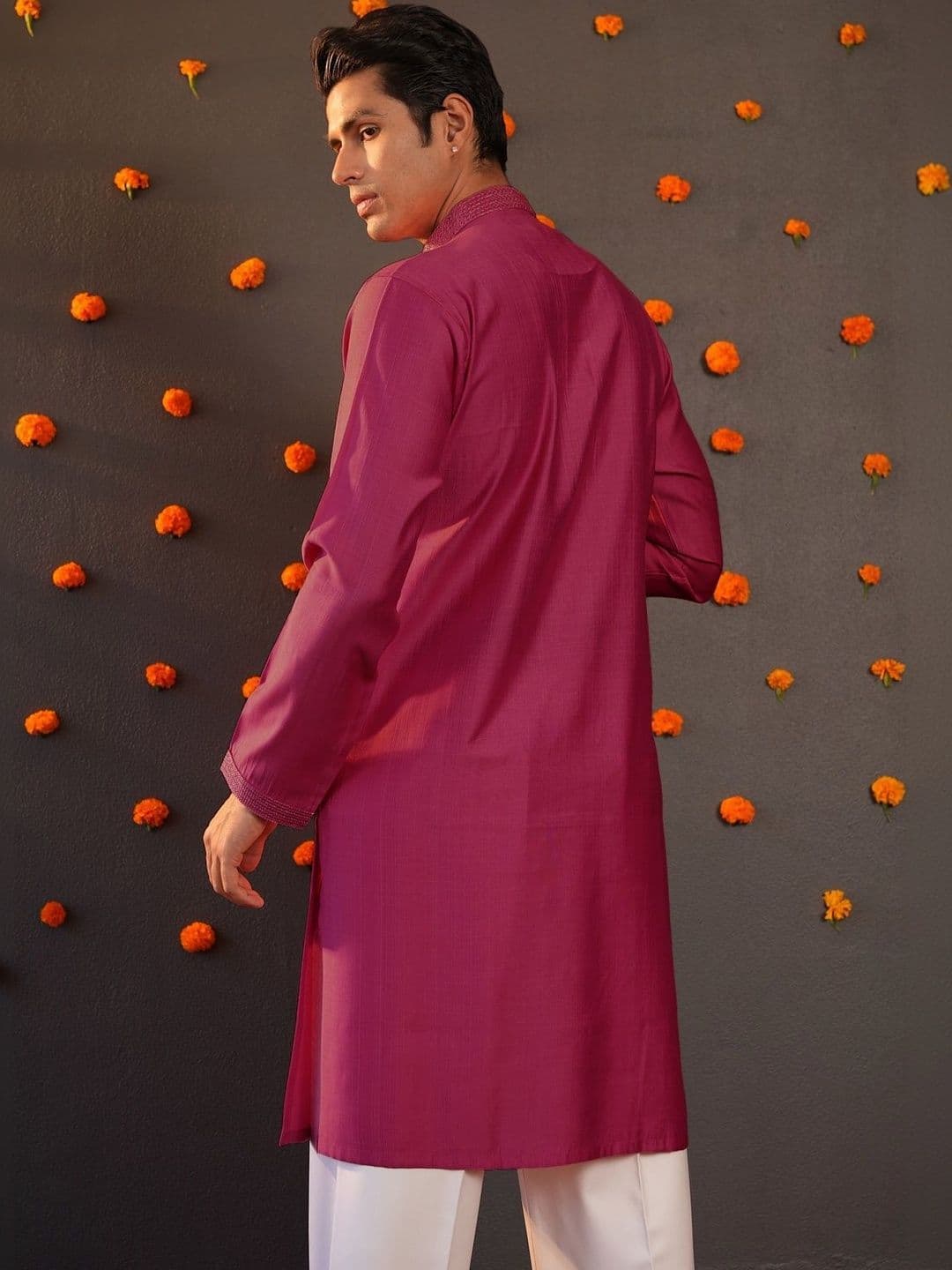 Anouk Men Button Patti Embroidery Straight Kurta thumbnail 5
