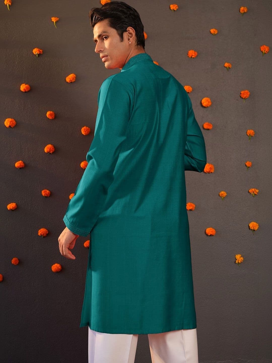 Anouk Men Button Patti Embroidery Straight Kurta thumbnail 3