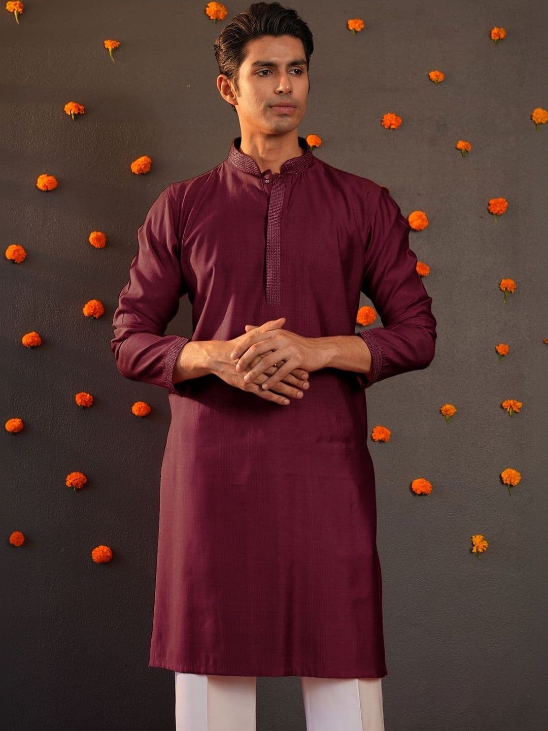 Anouk Men Button Patti Embroidery Straight Kurta thumbnail 3