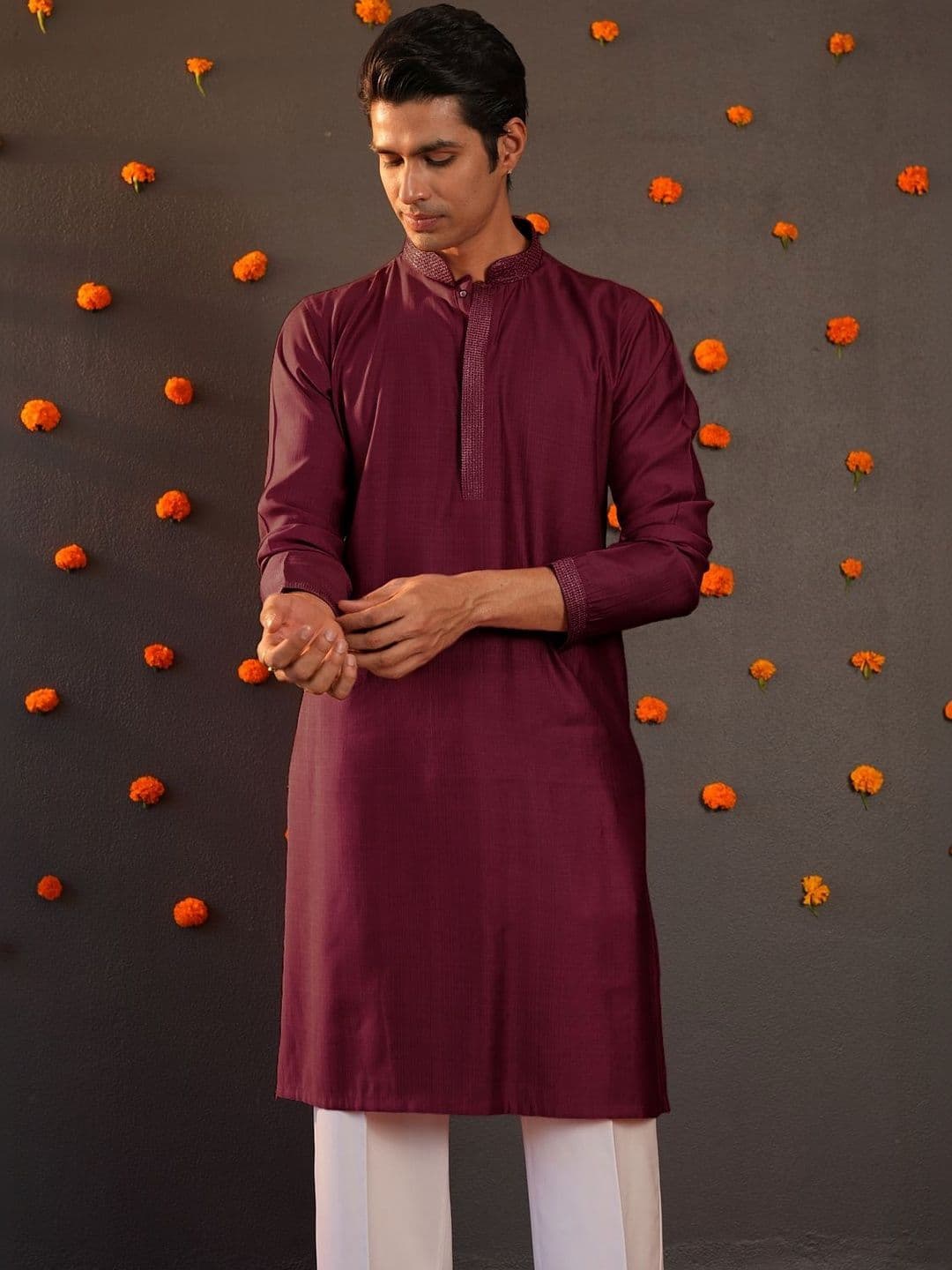 Anouk Men Button Patti Embroidery Straight Kurta thumbnail 5