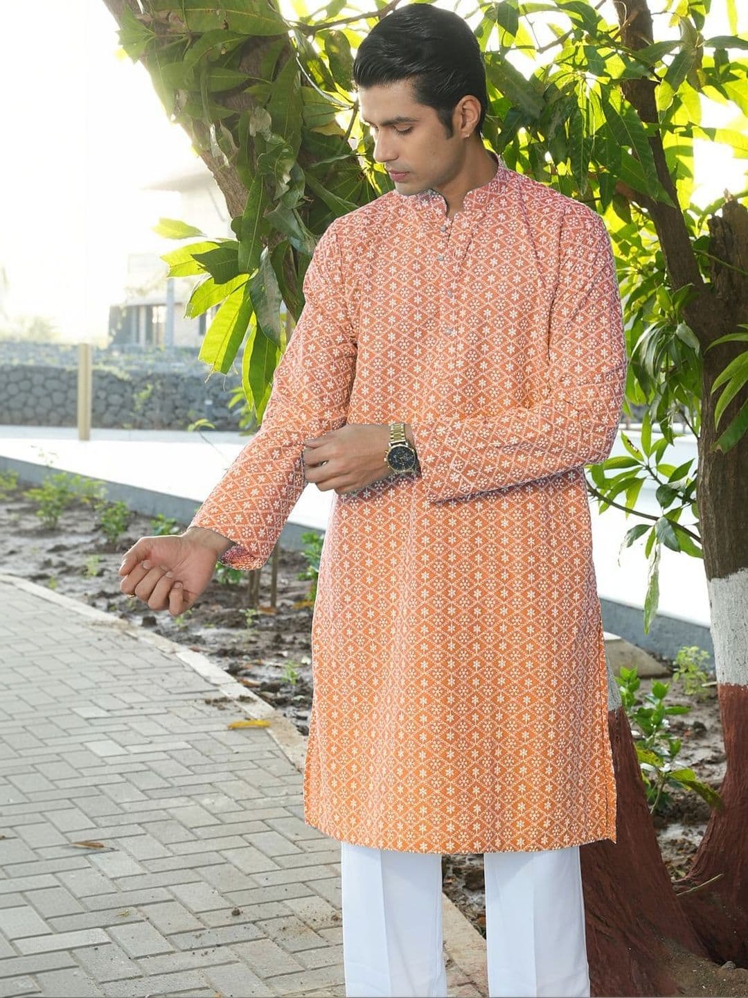 Anouk Men Geometric Embroidery Knee Length Straight Kurta thumbnail 6
