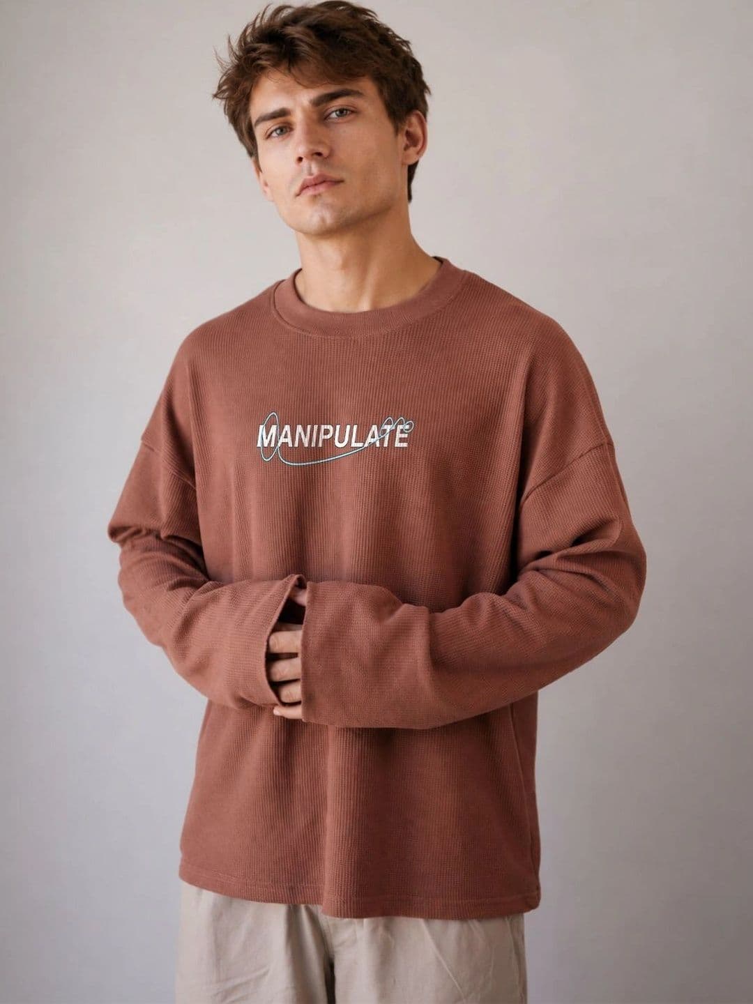 BRAHMOR Men Typography Drop-Shoulder Sleeves Boxy T-shirt thumbnail 3