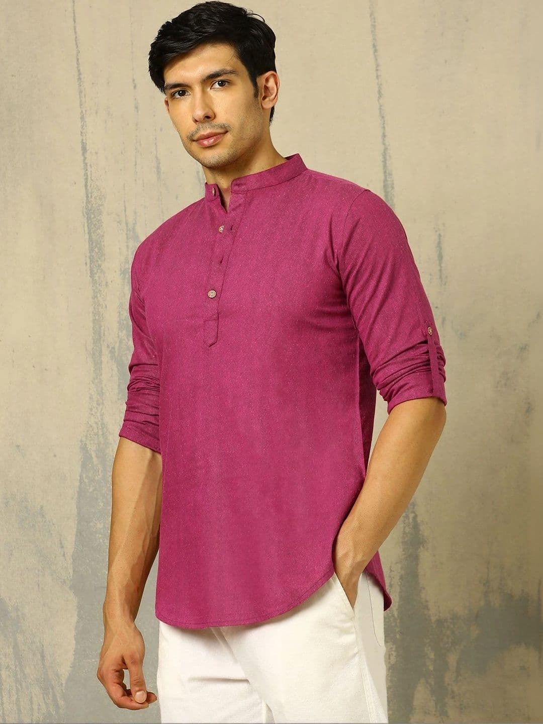 Anouk Woven Design Solid Cotton Handloom Mandarin Collar Short Kurta thumbnail 7