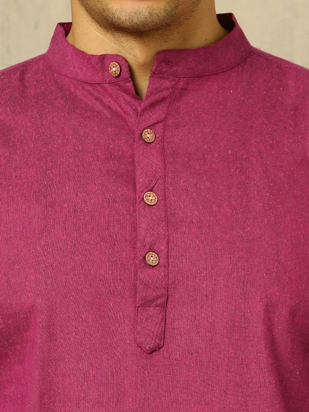 Anouk Woven Design Solid Cotton Handloom Mandarin Collar Short Kurta thumbnail 5