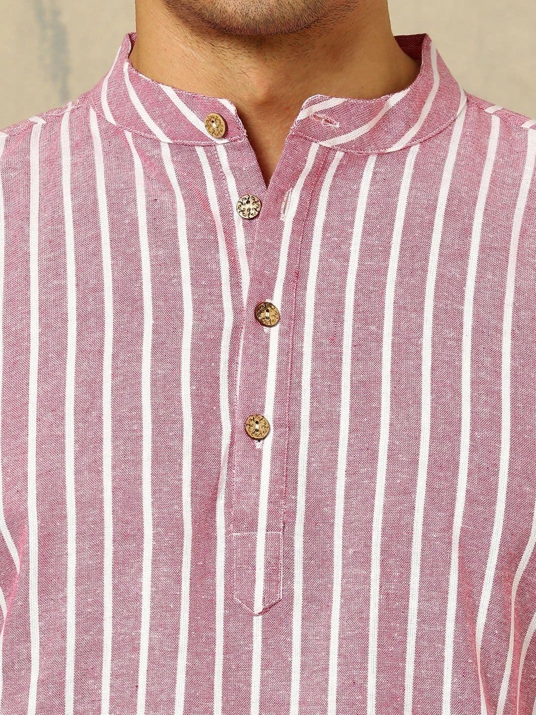 Anouk Woven Design Striped Cotton Handloom Mandarin Collar Short Kurta thumbnail 3