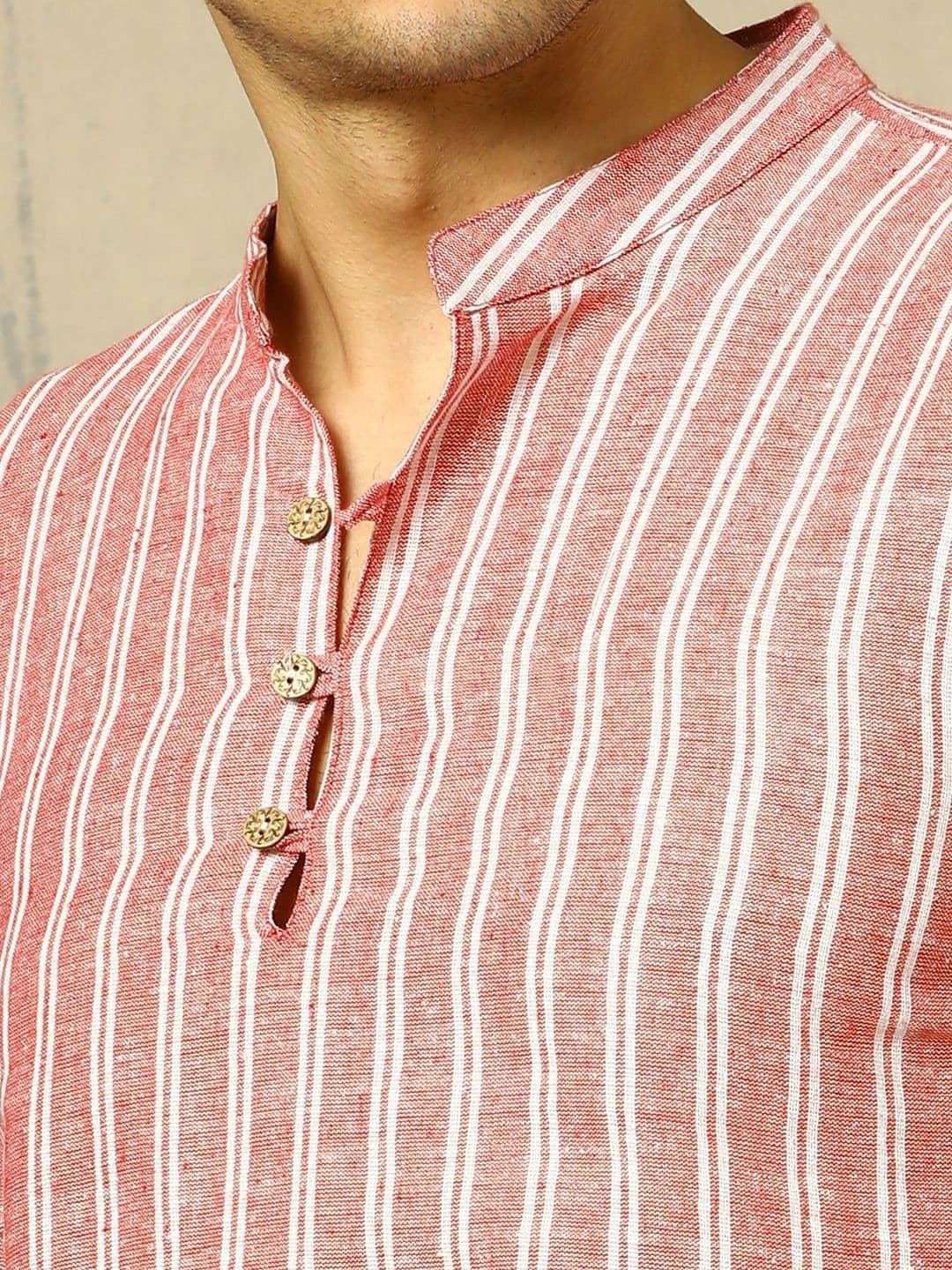 Anouk Woven Design Striped Cotton Handloom Mandarin Collar Short Kurta thumbnail 6