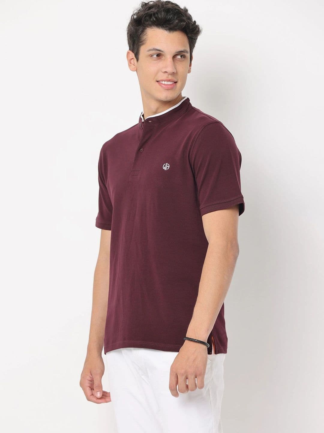 WEARHOUSE Men Brand Logo Mandarin Collar Slim Fit T-shirt thumbnail 7