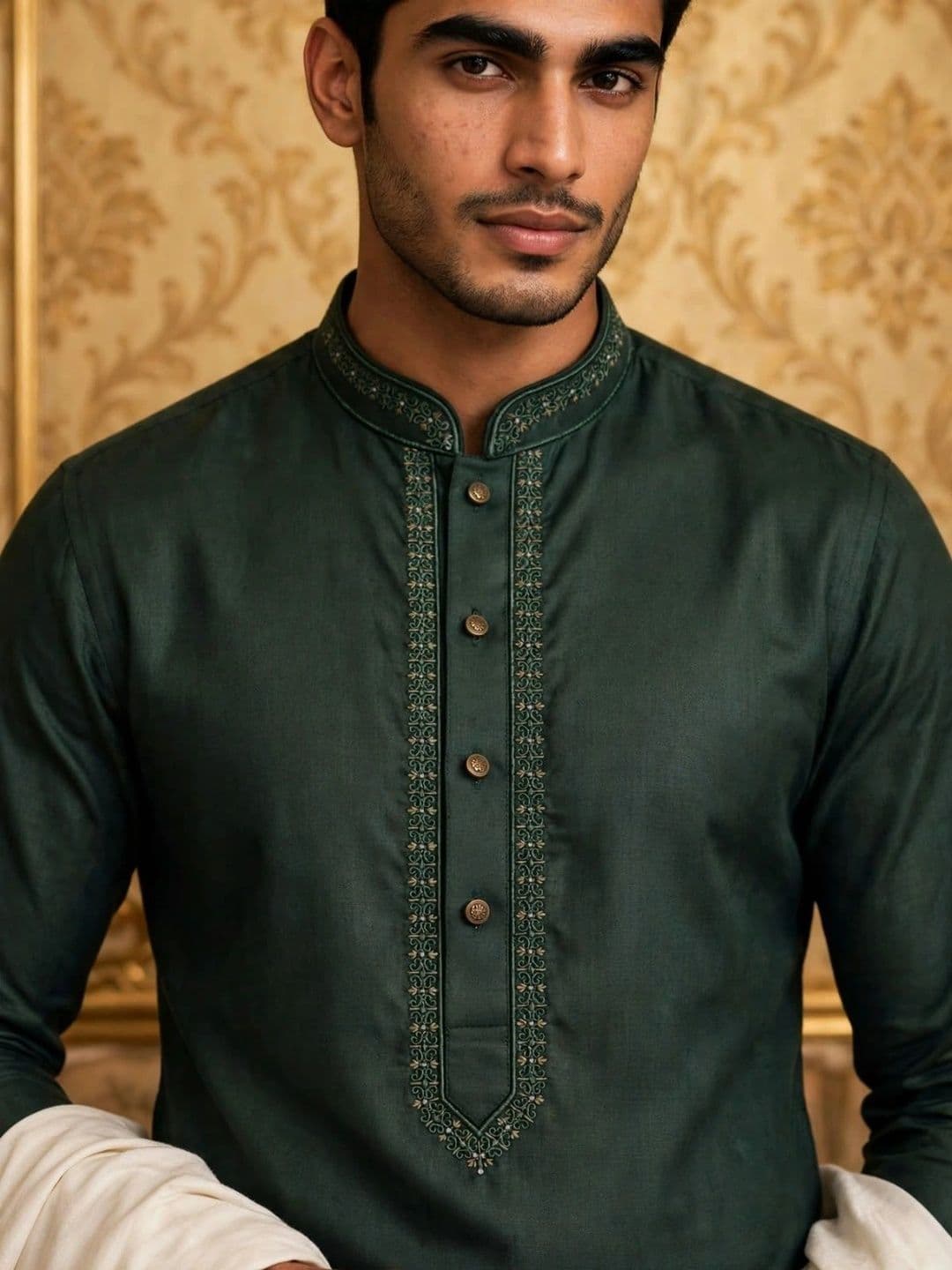 MEHWISH Men Ethnic Motifs Embroidered Thread Work Handloom Kurta thumbnail 4
