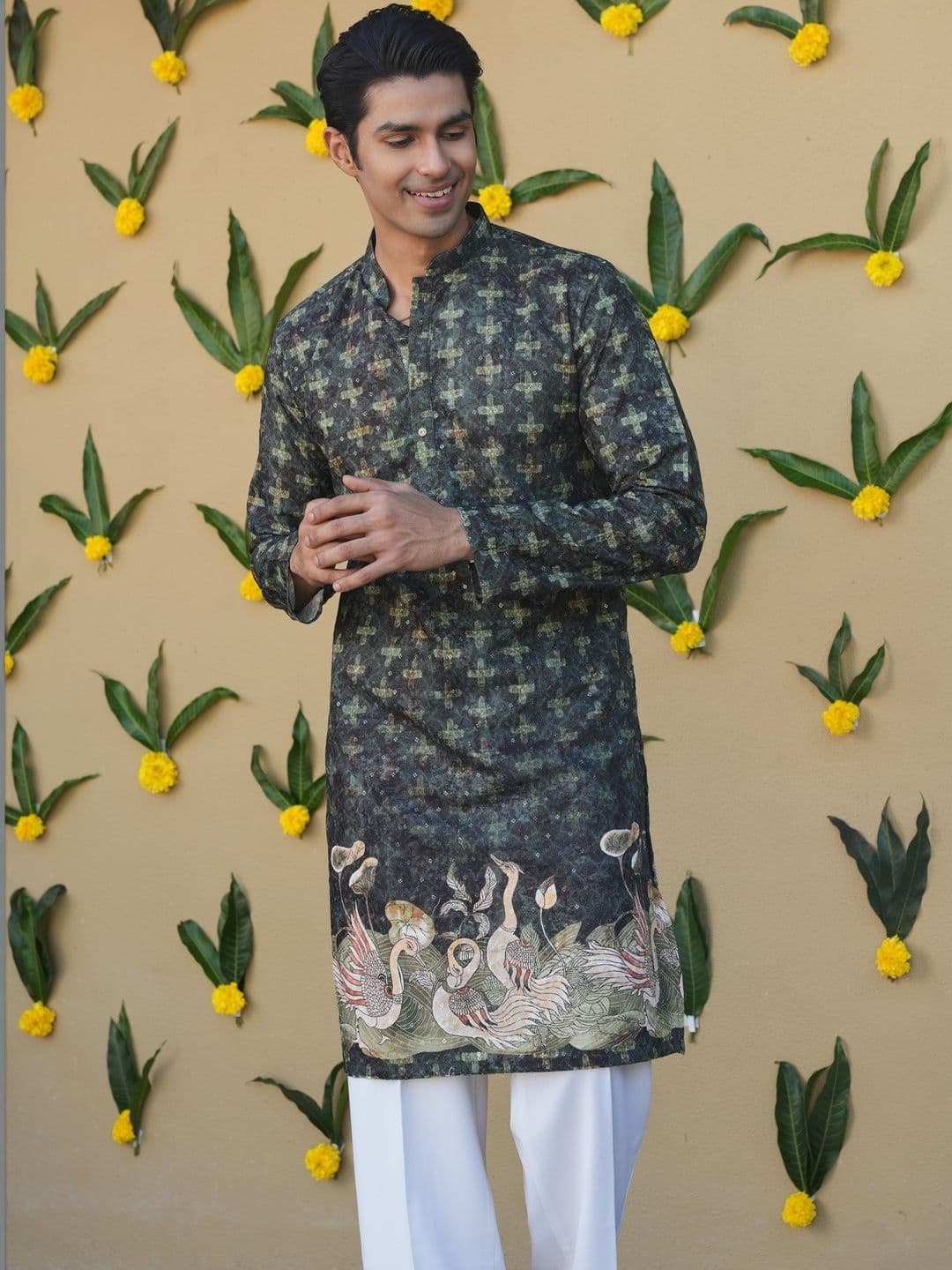 Anouk Men's Embroidered Printed Mandarin Collar Long Kurta - view 1