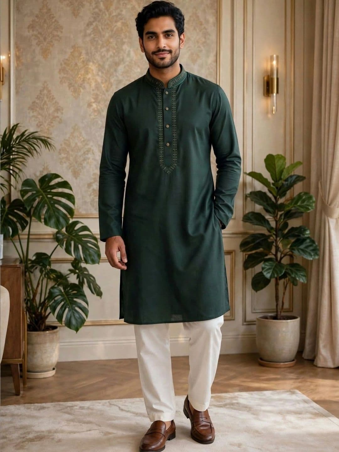 MEHWISH Men Ethnic Motifs Embroidered Thread Work Handloom Kurta - view 1