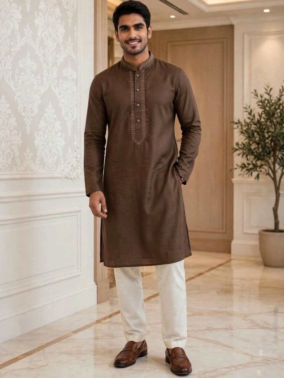 MEHWISH Men Ethnic Motifs Embroidered Thread Work Handloom Kurta - view 1