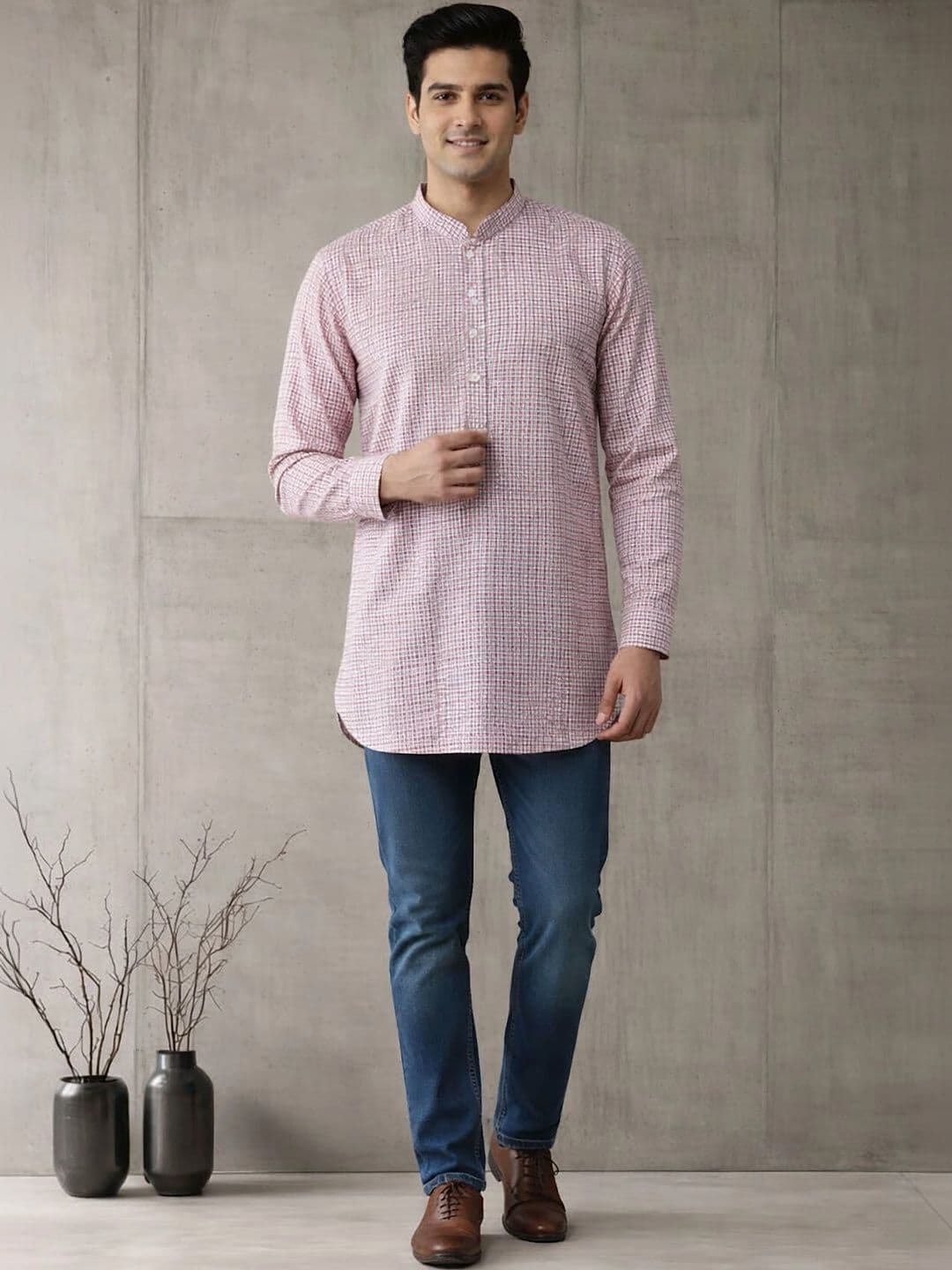 Anouk Men Checked Kurta thumbnail 4