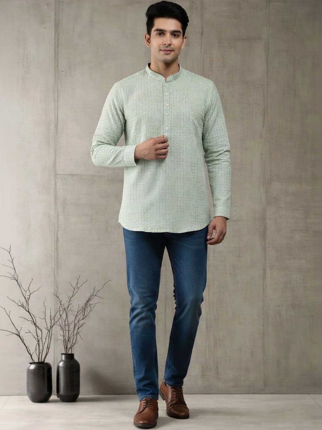 Anouk Men Checked Kurta thumbnail 4
