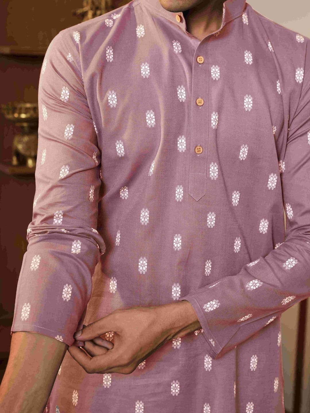 Anouk Men's Pink Self-Design Cotton Straight Kurta thumbnail 5