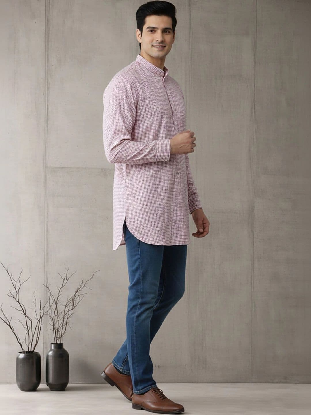 Anouk Men Checked Kurta thumbnail 6