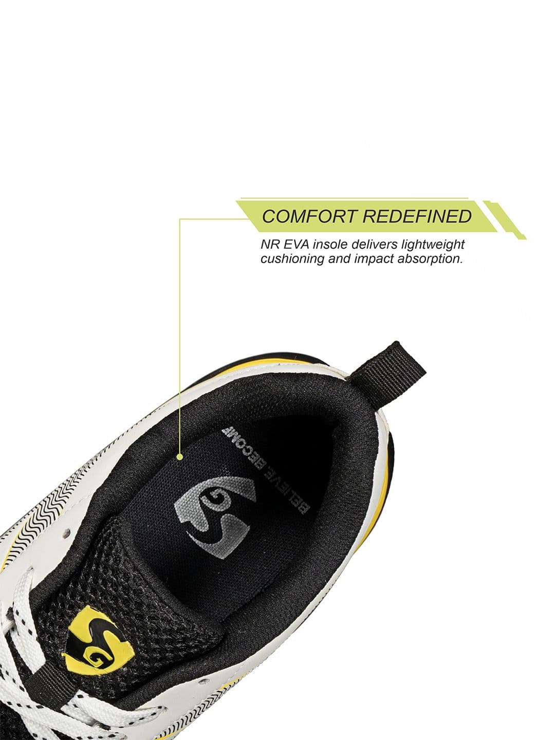 SG Blazer Cricket Shoes White-Yellow - High Performance Comfort & Stability thumbnail 5