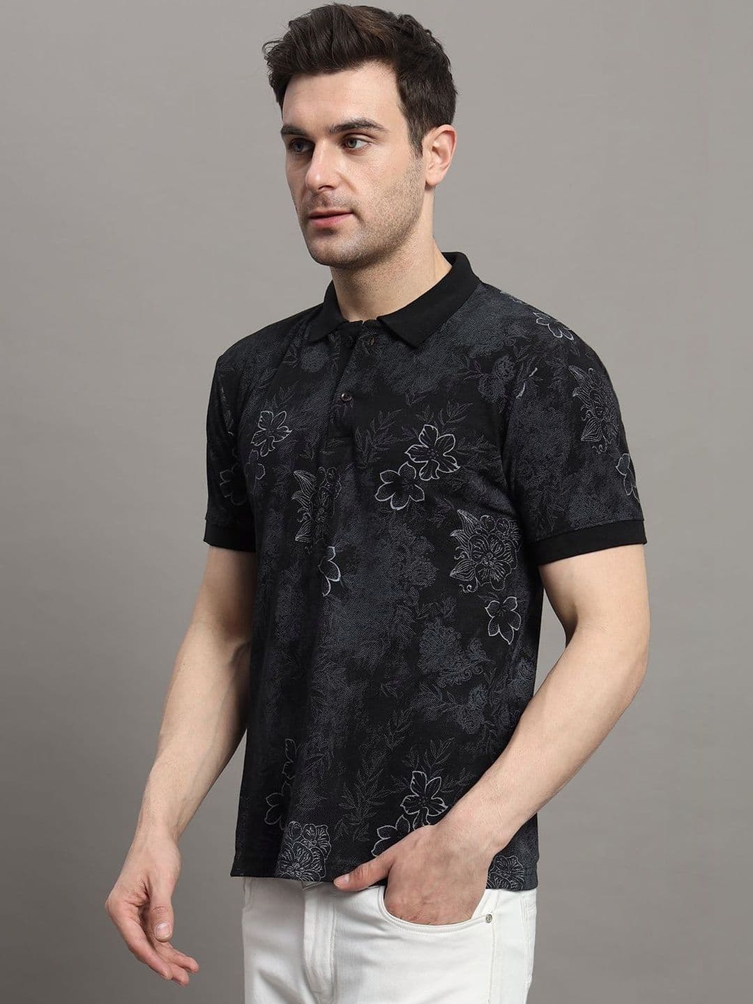 SZN Men Floral Printed Polo Collar T-shirt - view 1