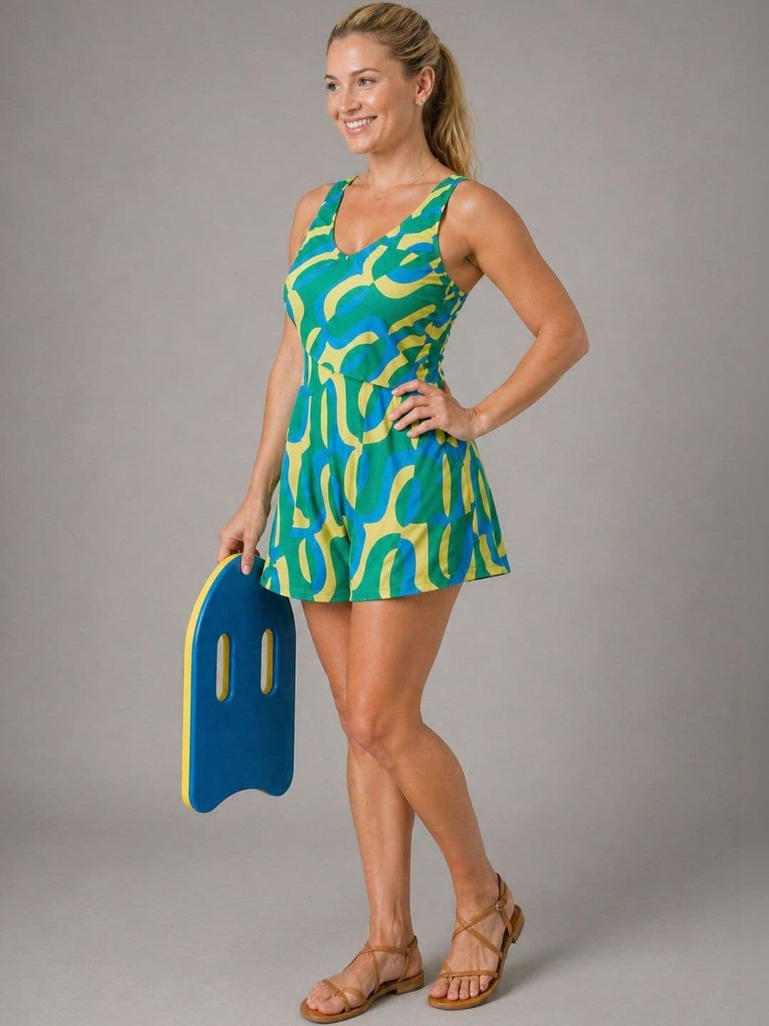DressBerry Printed V-Neck Swimming Dress Swimwear thumbnail 3