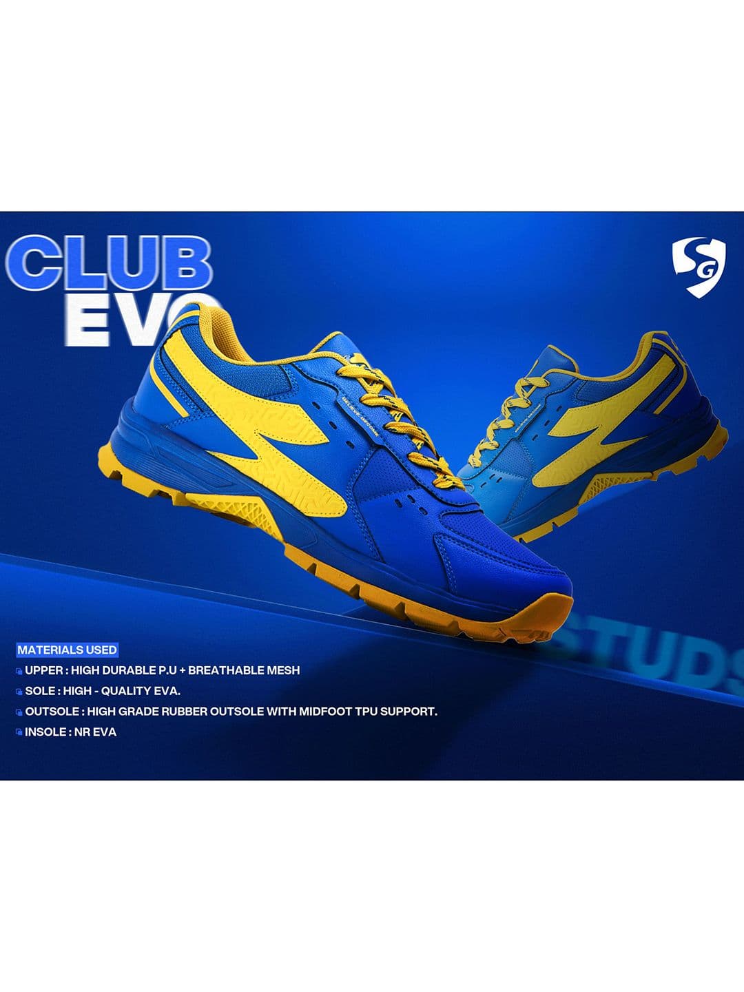 SG Club Evo Stud Shoes Blue-Yellow - Mesh Upper EVA Stable Support thumbnail 5
