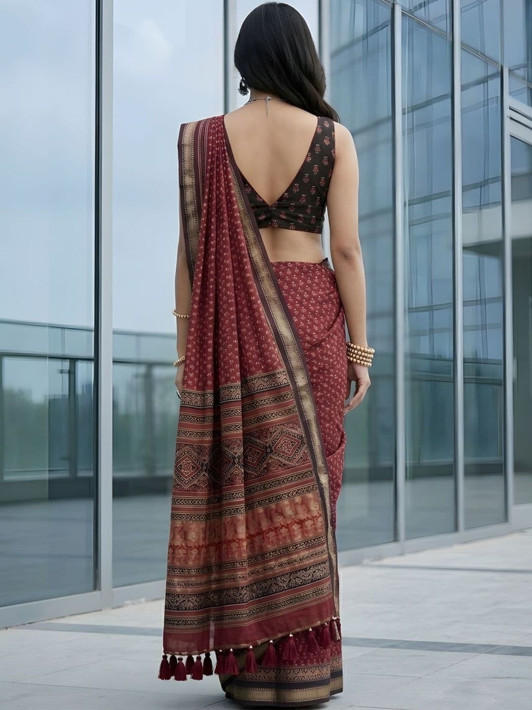 Anouk Ethnic Motifs Printed Cotton Saree thumbnail 7